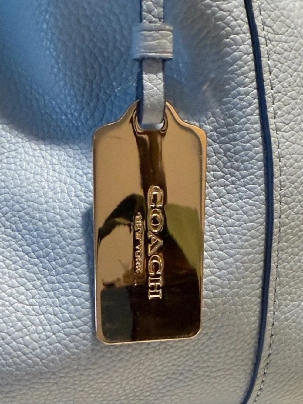 Coach Light Blue Leather Shoulder Bag with Gold Tag - Picture 5 of 5